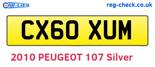 CX60XUM are the vehicle registration plates.
