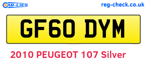 GF60DYM are the vehicle registration plates.