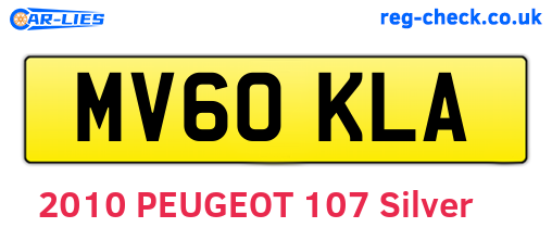 MV60KLA are the vehicle registration plates.