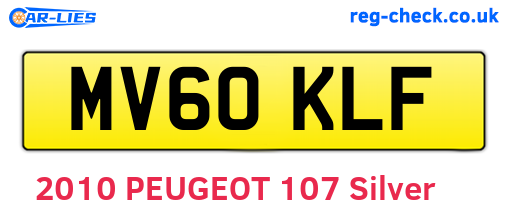 MV60KLF are the vehicle registration plates.