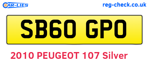 SB60GPO are the vehicle registration plates.