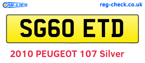 SG60ETD are the vehicle registration plates.