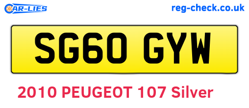SG60GYW are the vehicle registration plates.