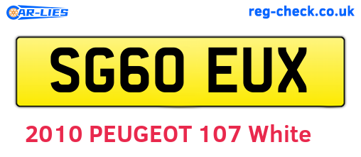 SG60EUX are the vehicle registration plates.