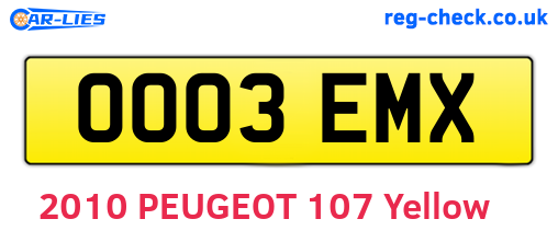 OO03EMX are the vehicle registration plates.