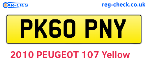 PK60PNY are the vehicle registration plates.