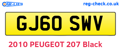 GJ60SWV are the vehicle registration plates.