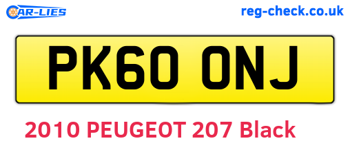 PK60ONJ are the vehicle registration plates.
