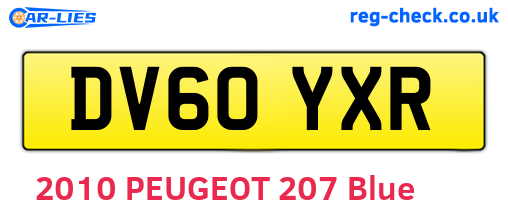 DV60YXR are the vehicle registration plates.