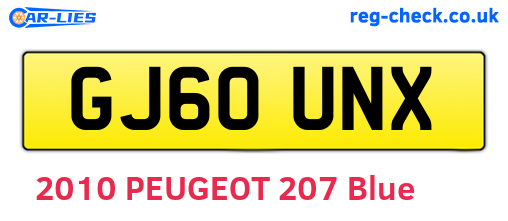 GJ60UNX are the vehicle registration plates.