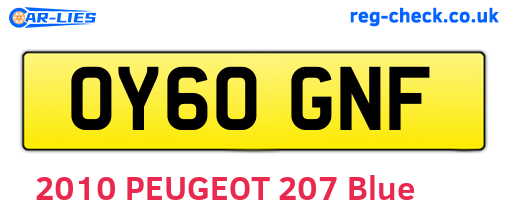 OY60GNF are the vehicle registration plates.