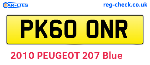 PK60ONR are the vehicle registration plates.