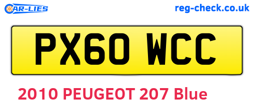 PX60WCC are the vehicle registration plates.