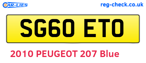 SG60ETO are the vehicle registration plates.