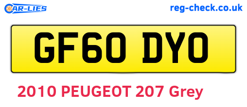 GF60DYO are the vehicle registration plates.
