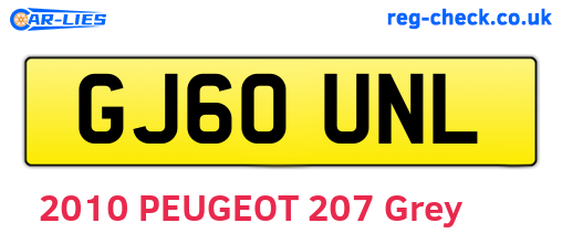 GJ60UNL are the vehicle registration plates.