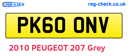 PK60ONV are the vehicle registration plates.
