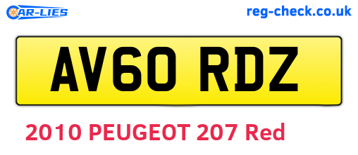 AV60RDZ are the vehicle registration plates.