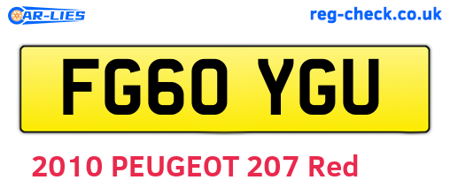 FG60YGU are the vehicle registration plates.