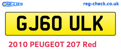 GJ60ULK are the vehicle registration plates.