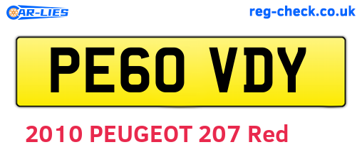 PE60VDY are the vehicle registration plates.