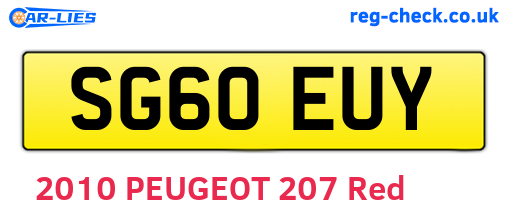 SG60EUY are the vehicle registration plates.