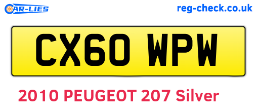 CX60WPW are the vehicle registration plates.
