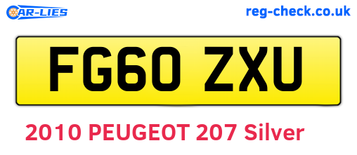 FG60ZXU are the vehicle registration plates.