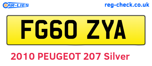 FG60ZYA are the vehicle registration plates.