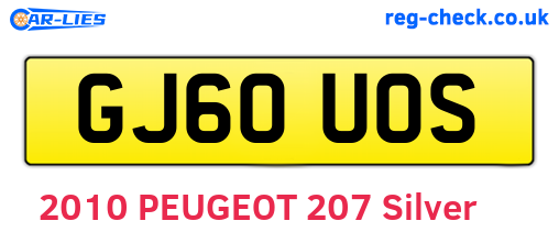 GJ60UOS are the vehicle registration plates.