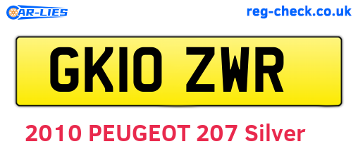 GK10ZWR are the vehicle registration plates.
