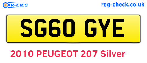 SG60GYE are the vehicle registration plates.