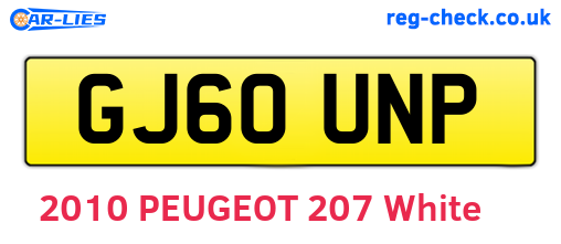 GJ60UNP are the vehicle registration plates.