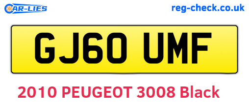 GJ60UMF are the vehicle registration plates.