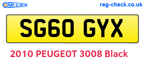 SG60GYX are the vehicle registration plates.