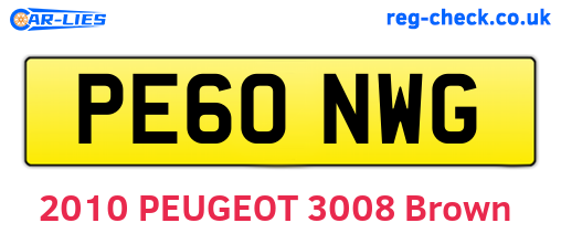 PE60NWG are the vehicle registration plates.