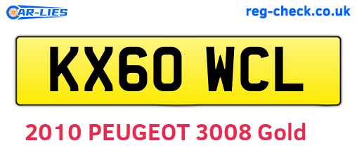 KX60WCL are the vehicle registration plates.
