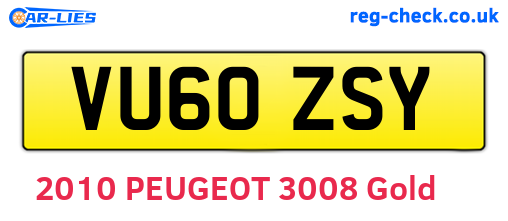 VU60ZSY are the vehicle registration plates.