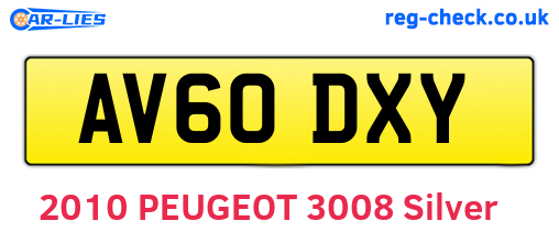 AV60DXY are the vehicle registration plates.