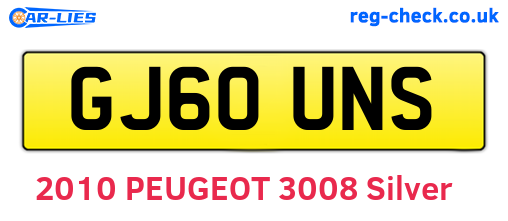 GJ60UNS are the vehicle registration plates.