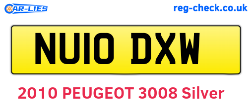 NU10DXW are the vehicle registration plates.