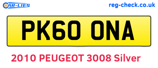 PK60ONA are the vehicle registration plates.