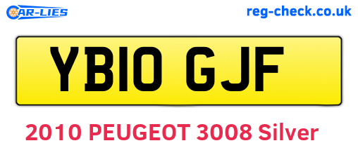YB10GJF are the vehicle registration plates.