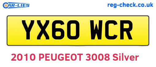 YX60WCR are the vehicle registration plates.