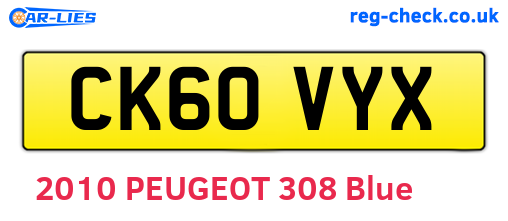 CK60VYX are the vehicle registration plates.