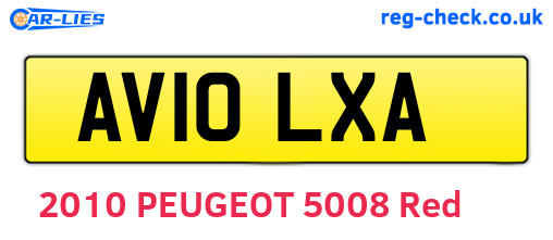 AV10LXA are the vehicle registration plates.