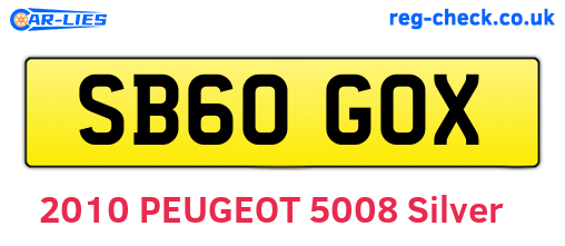 SB60GOX are the vehicle registration plates.