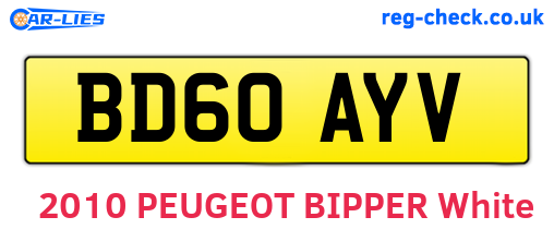 BD60AYV are the vehicle registration plates.