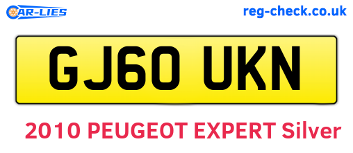 GJ60UKN are the vehicle registration plates.