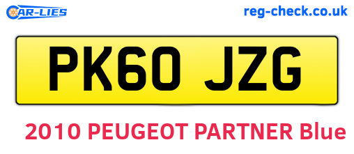 PK60JZG are the vehicle registration plates.